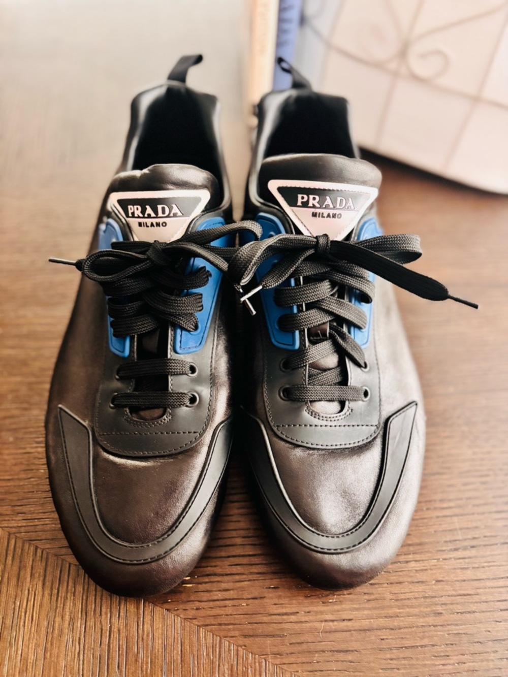 Prada Milano 2EG252 Black Leather Sneakers Approx Men’s 11